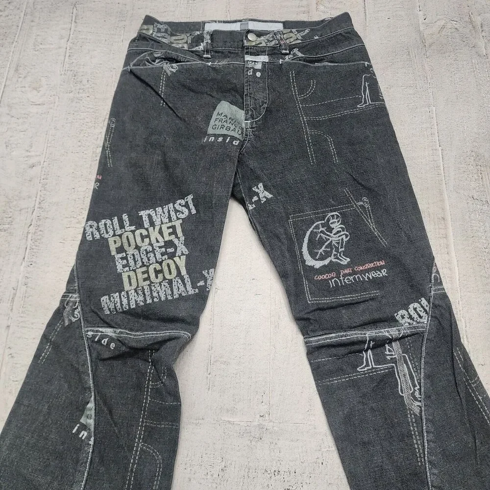 VINTAGE Marithe Francois Girbaud Jeans Men 29 Black All Over‎ Print 29x30 Flared